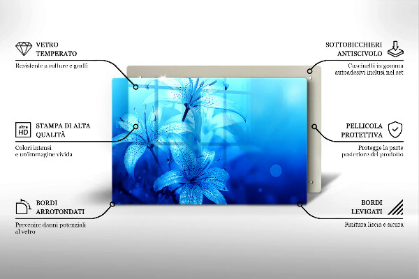 Herdabdeckplatte glas Blaue Blumen