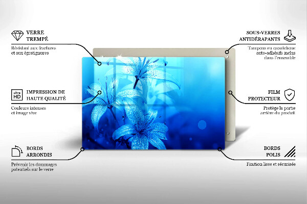 Herdabdeckplatte glas Blaue Blumen