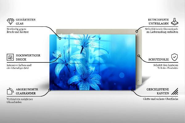 Herdabdeckplatte glas Blaue Blumen