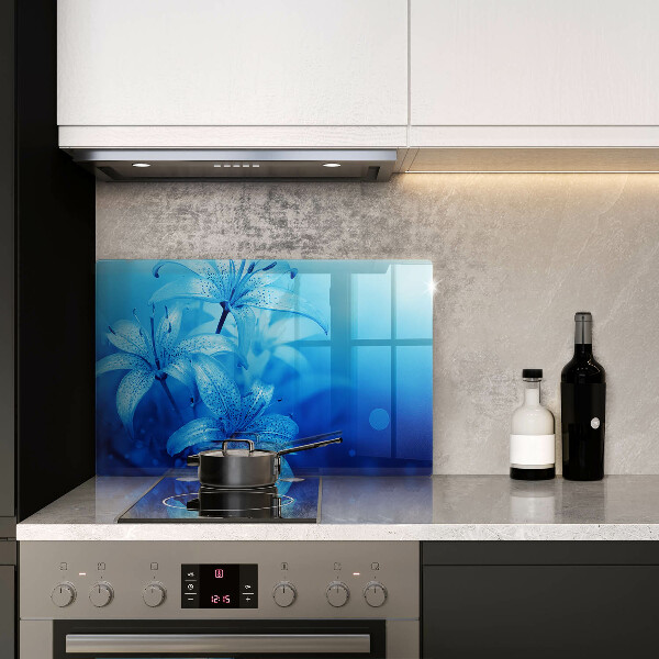 Herdabdeckplatte glas Blaue Blumen