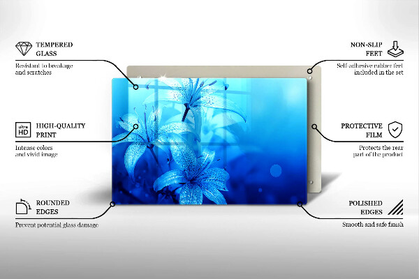 Herdabdeckplatte glas Blaue Blumen