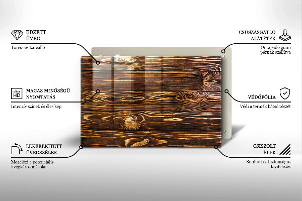 Herdabdeckplatte glas Holzstruktur