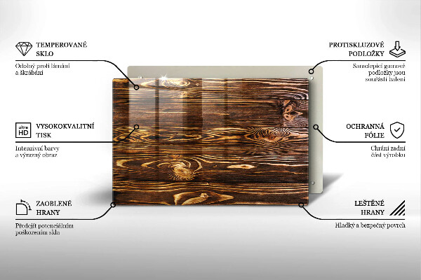 Herdabdeckplatte glas Holzstruktur