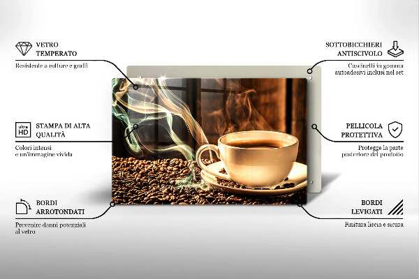 Herdabdeckplatte glas Tasse und Kaffeebohnen