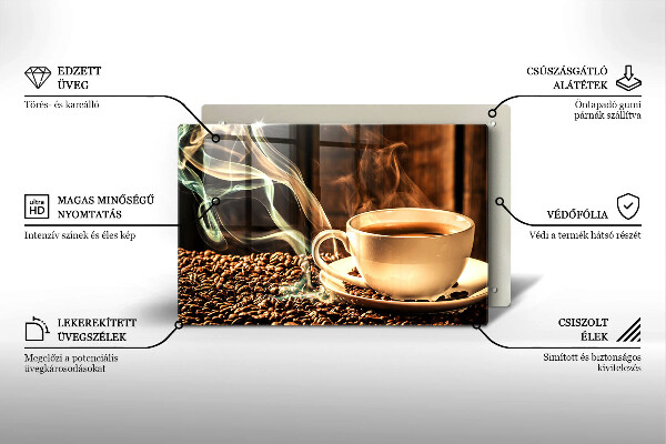 Herdabdeckplatte glas Tasse und Kaffeebohnen