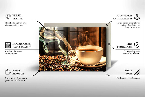 Herdabdeckplatte glas Tasse und Kaffeebohnen