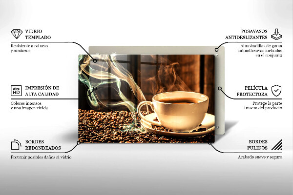 Herdabdeckplatte glas Tasse und Kaffeebohnen