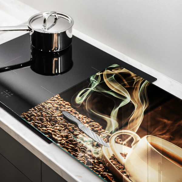 Herdabdeckplatte glas Tasse und Kaffeebohnen