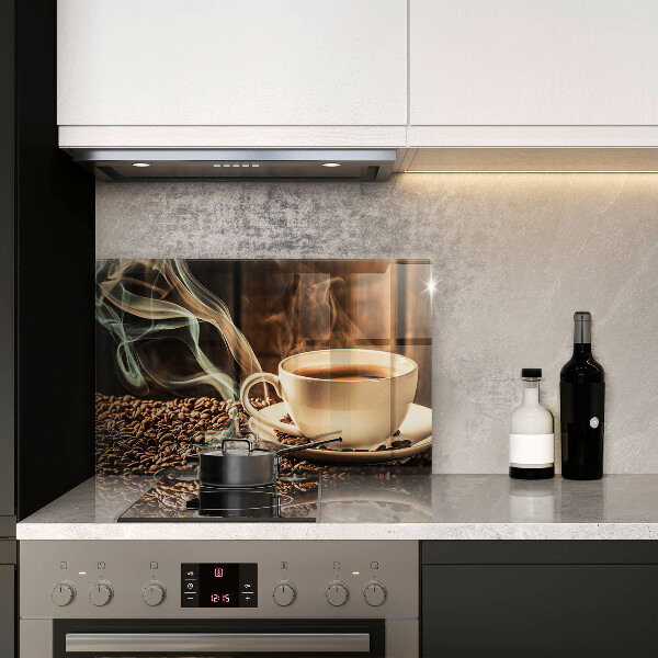 Herdabdeckplatte glas Tasse und Kaffeebohnen