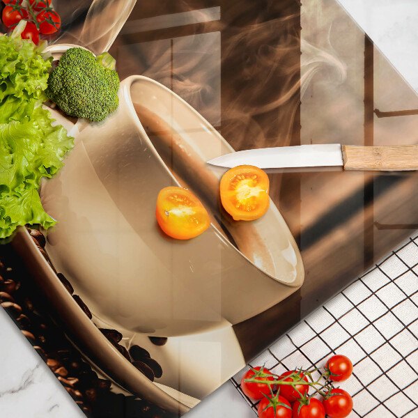 Herdabdeckplatte glas Tasse und Kaffeebohnen