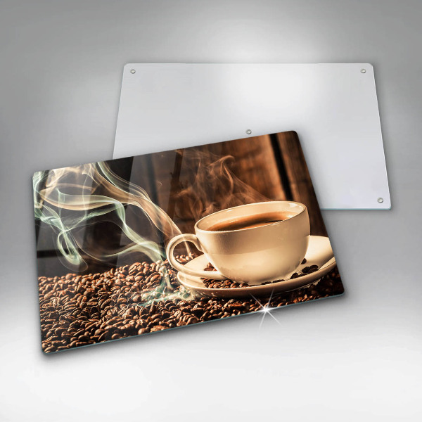 Herdabdeckplatte glas Tasse und Kaffeebohnen