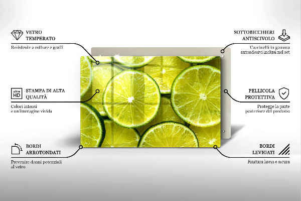Herdabdeckplatte glas Limettenscheiben