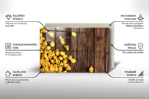 Herdabdeckplatte glas Nudeln auf dem Tisch