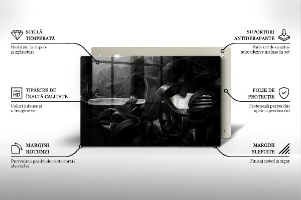 Herdabdeckplatte glas Schwarze Tagliatelle-Nudeln