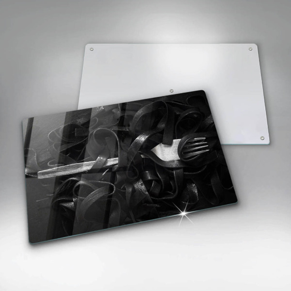 Herdabdeckplatte glas Schwarze Tagliatelle-Nudeln