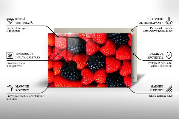 Herdabdeckplatte glas Himbeeren und Brombeeren