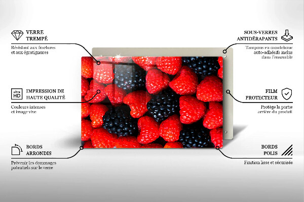 Herdabdeckplatte glas Himbeeren und Brombeeren