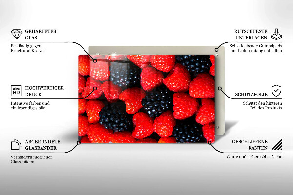 Herdabdeckplatte glas Himbeeren und Brombeeren