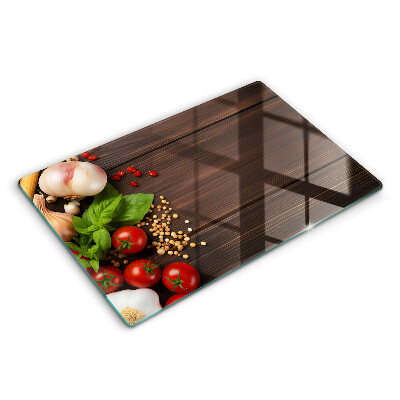 Herdabdeckplatte glas Gemüse auf dem Tisch