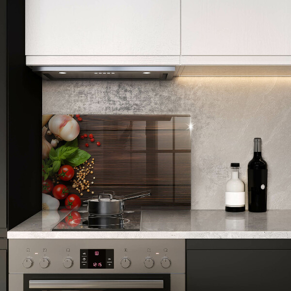 Herdabdeckplatte glas Gemüse auf dem Tisch