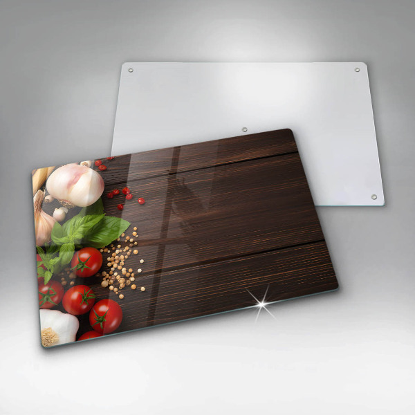 Herdabdeckplatte glas Gemüse auf dem Tisch