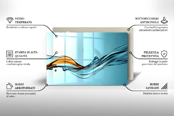 Herdabdeckplatte glas Wasser auf blauem Hintergrund