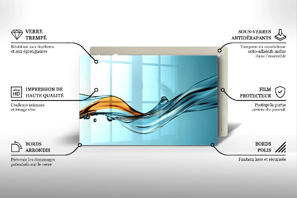 Herdabdeckplatte glas Wasser auf blauem Hintergrund