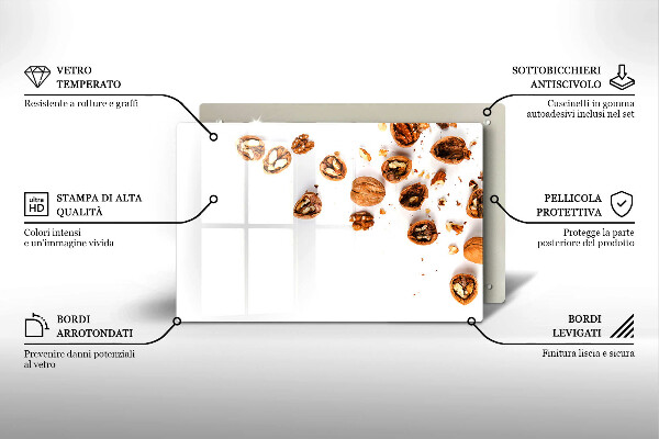Herdabdeckplatte glas Nüsse auf weißem Hintergrund