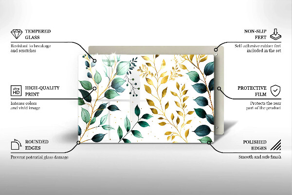Abdeckung induktionskochfeld Grüne und goldene Blätter
