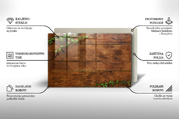 Herdabdeckung Holzbretter und Blätter