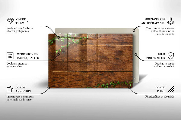 Herdabdeckung Holzbretter und Blätter