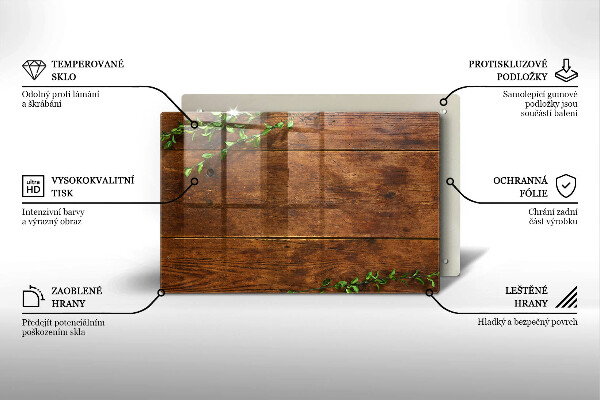 Herdabdeckung Holzbretter und Blätter