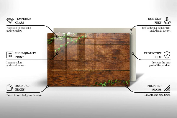 Herdabdeckung Holzbretter und Blätter