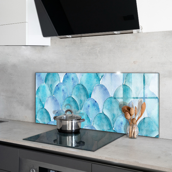 Küchenrückwand Spritzschutz Aquarell-Skalen-blaues Muster
