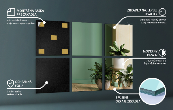 Spiegelfliesen selbstklebend 6 Stk. 30X30 cm