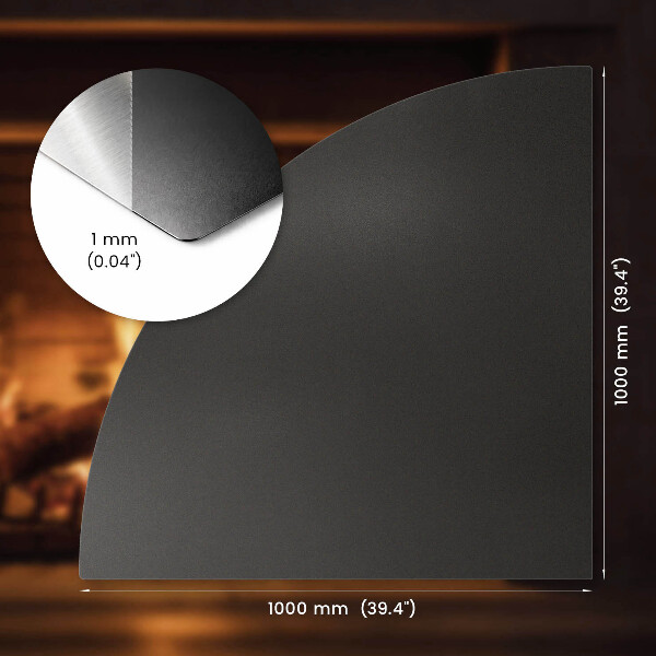 Funkenschutzplatte Kaminöfen aus Schwarzblech in Viertelkreisform 100x100 cm