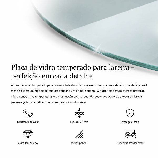 Glas unter Kamin halbovale 80x70 cm