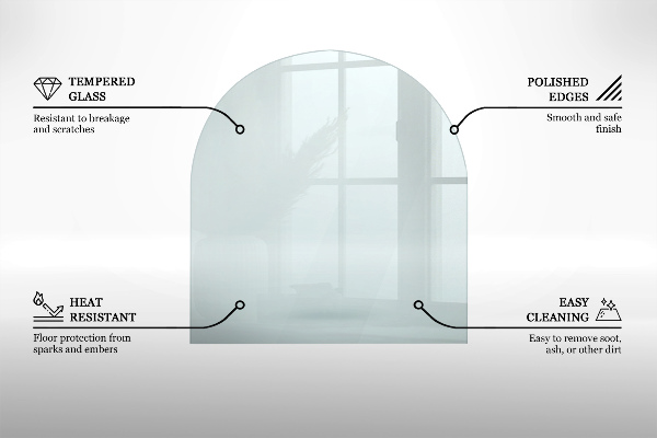 Glas unter Kamin halbovale 80x70 cm