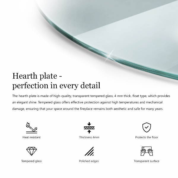 Glas unter Kamin halbovale 80x70 cm