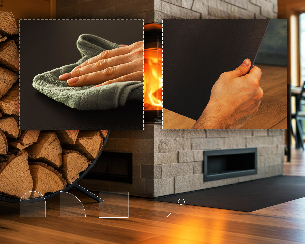 Funkenschutzplatte Kaminöfen aus Schwarzblech halboval 80x90 cm