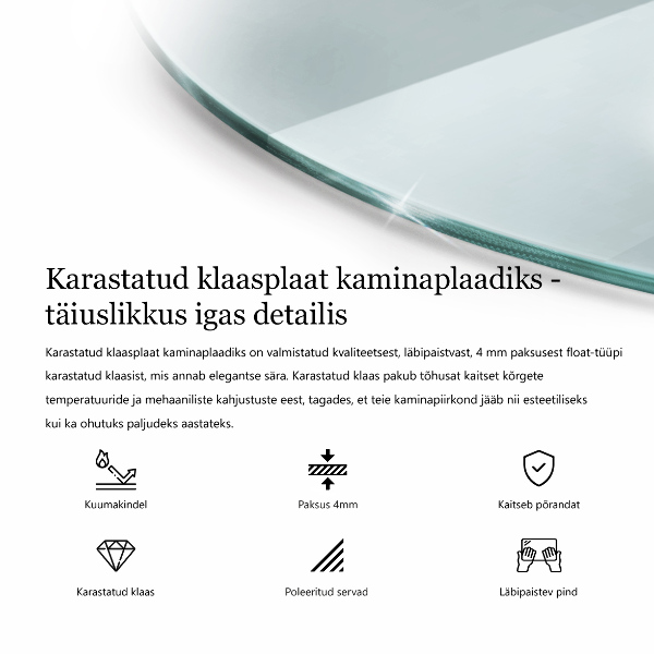 Kamin Glasplatte rechteckig fi80 cm