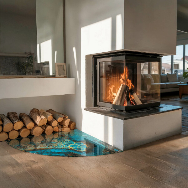 Bodenplatte Glas für Ofen Abstraktes organisches Muster