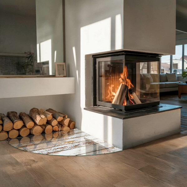 Bodenplatte Glas für Ofen Beschädigtes Holzbrett