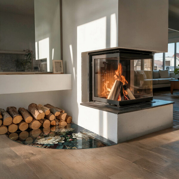 Glasplatte unter Kaminöfen Blumenmuster mit Schmetterlingen