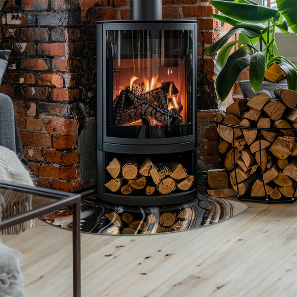 Bodenplatte Glas für Ofen Abstrakte Wellen und Linien