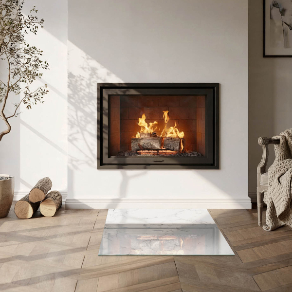 Quadratische Glasplatte für Kamin Marmormuster mit Adern