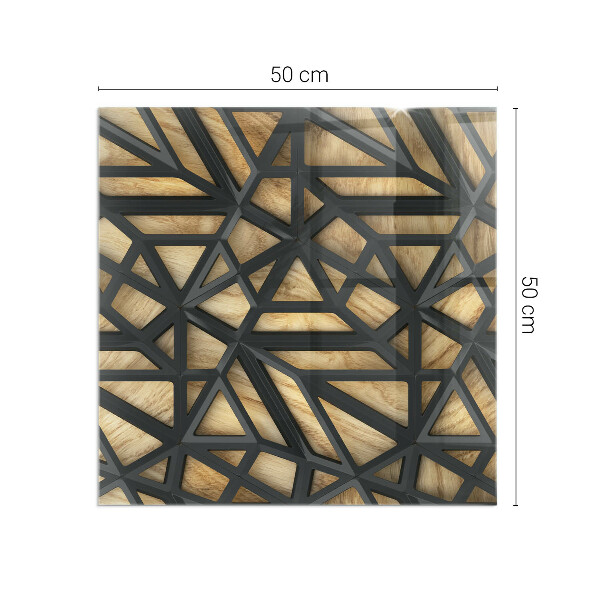Quadratische Funkenschutzplatte aus Glas Geometrie mit Holz