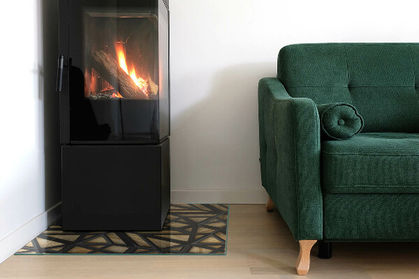 Quadratische Funkenschutzplatte aus Glas Geometrie mit Holz