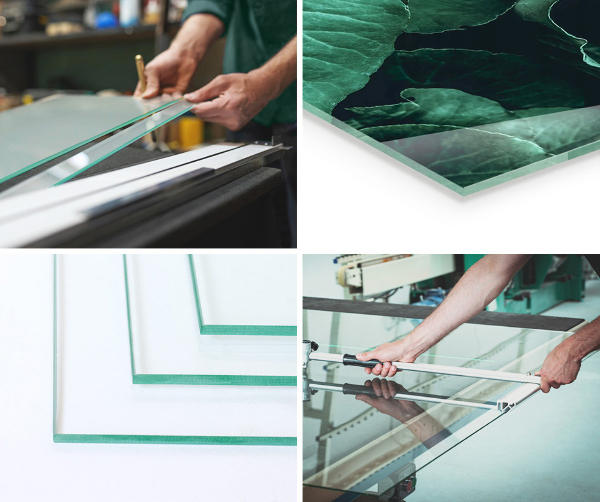 Quadratische Funkenschutzplatte aus Glas Naturholzbretter