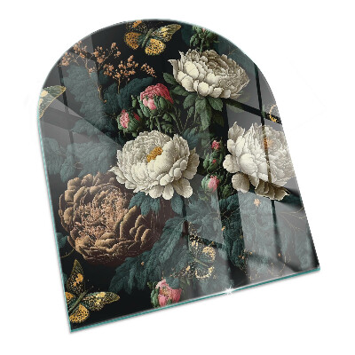 Kamin Glasplatte Blumenmuster mit Schmetterlingen